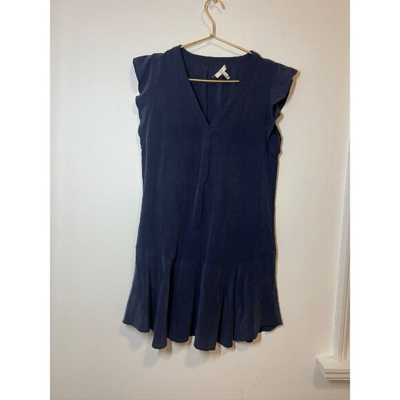 Joie Sleeveless 100% Silk Navy Blue Ruffled Blouse XS - Picture 1 of 10